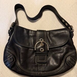 Coach Black Leather Shoulder Bag with Buckle